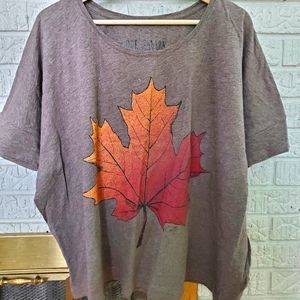 Roots Short Sleeve Crop Tee with Autumn Maple Leaf Print